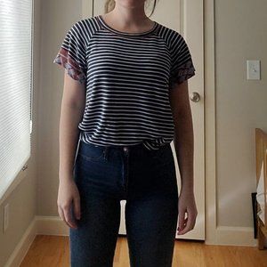 Classic Navy Striped Tee with Southwestern Inspired Details